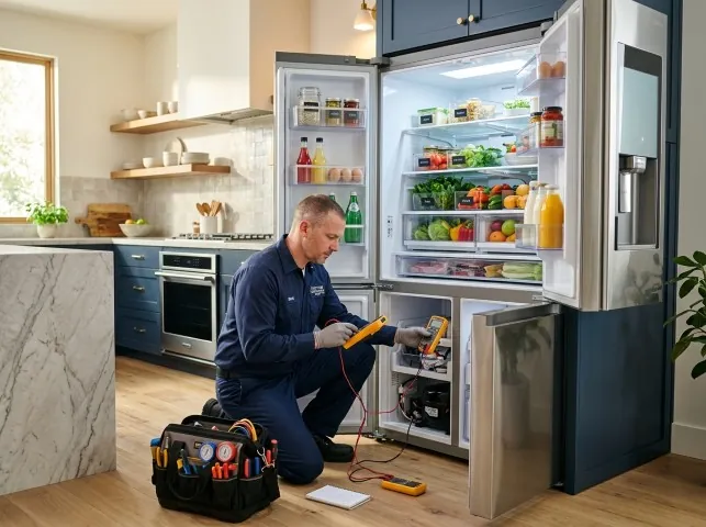 Appliance Repair Hero refrigerator technician testing a fridge on a Arkadelphia, AR service call